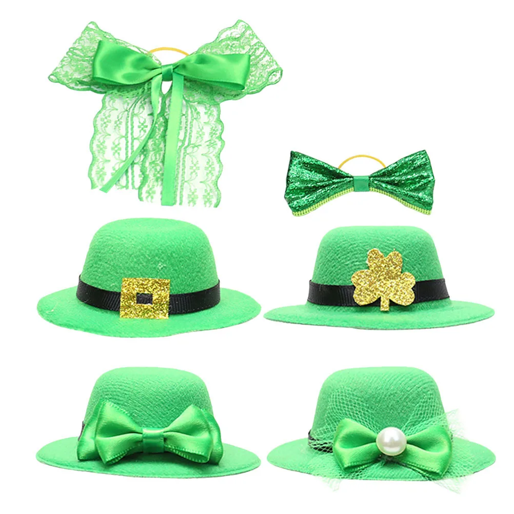 

1set Mini Hat Decor St. Patrick'S Day Wine Bottle Ornament Decorative Caps Party Bottle Bowknot Adorn Green Bow Tie