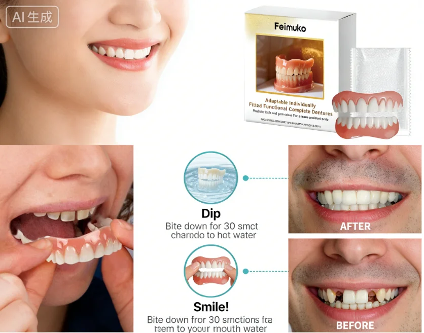 

Комплект силиконовых протезов для комфортной улыбки: мягкие верхние и нижние силиконовые накладки для зубов, простые в использовании