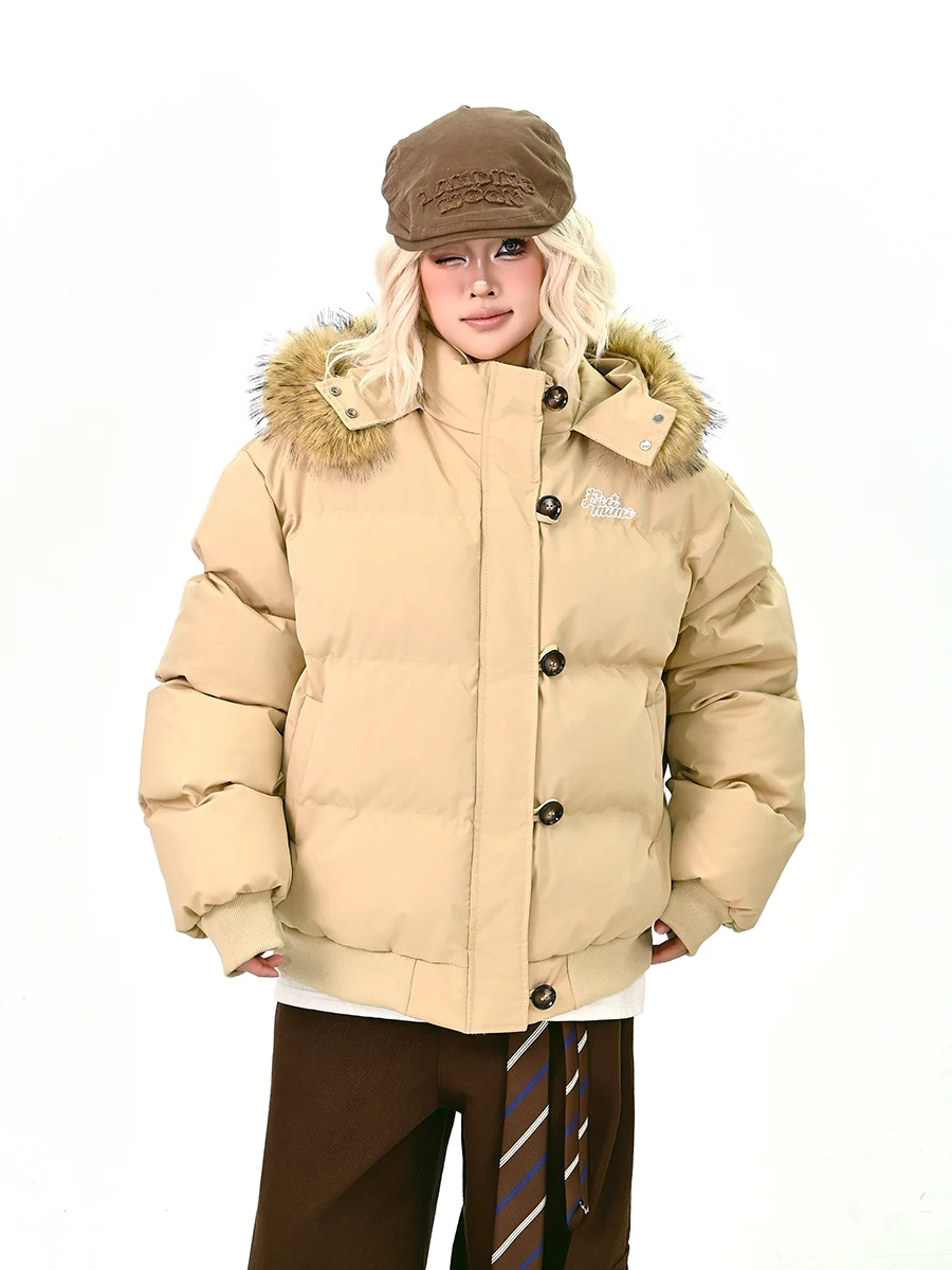 

Warmth Outerwear Women's Loose Hooded Jaet Removable Fur Collar Street Sle Thiened Cotton Coat Winter New Arrival