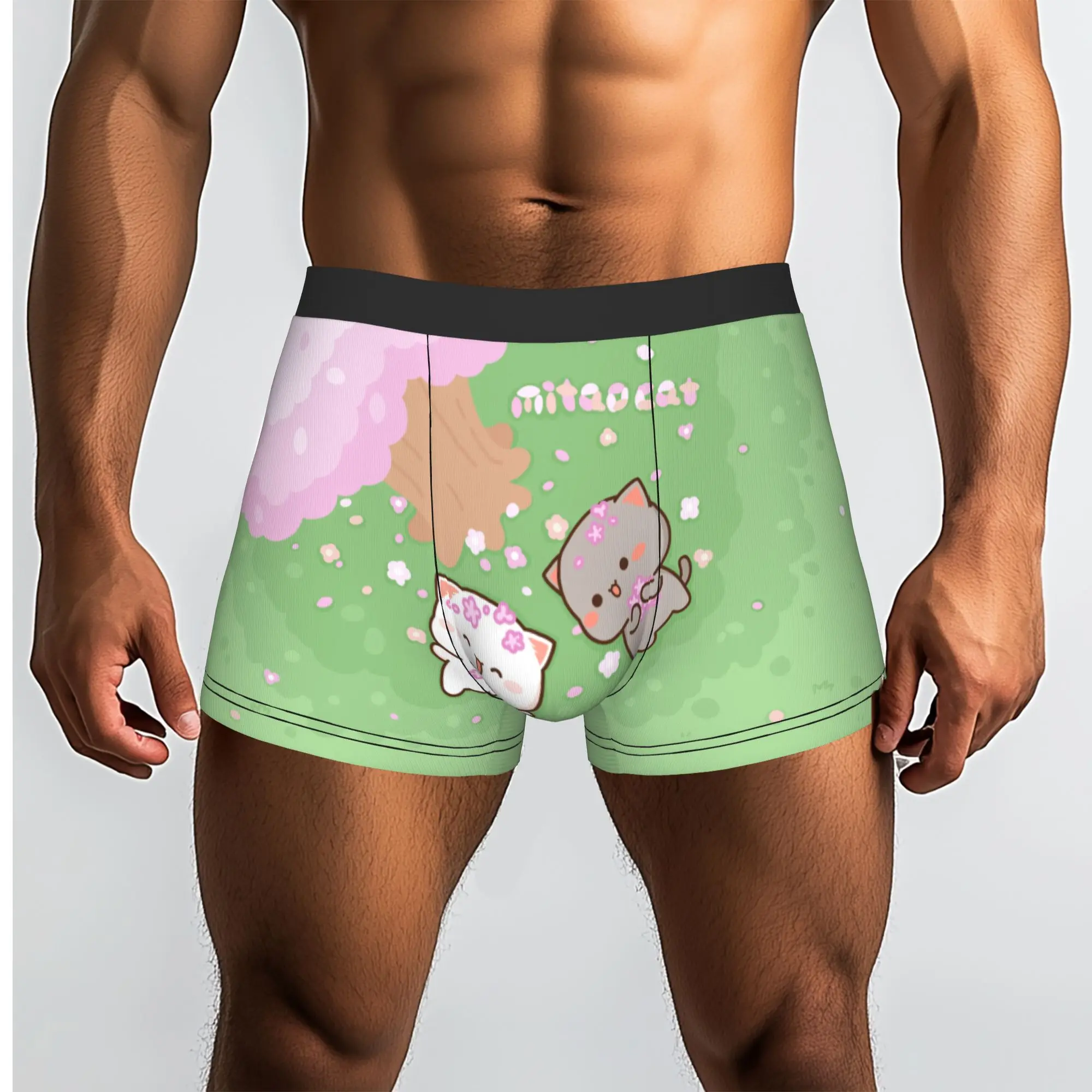 Customized Funny Peach And Goma Mochi Cat Boxers Shorts Panties Men's Underpants Comfortable  Briefs Underwear