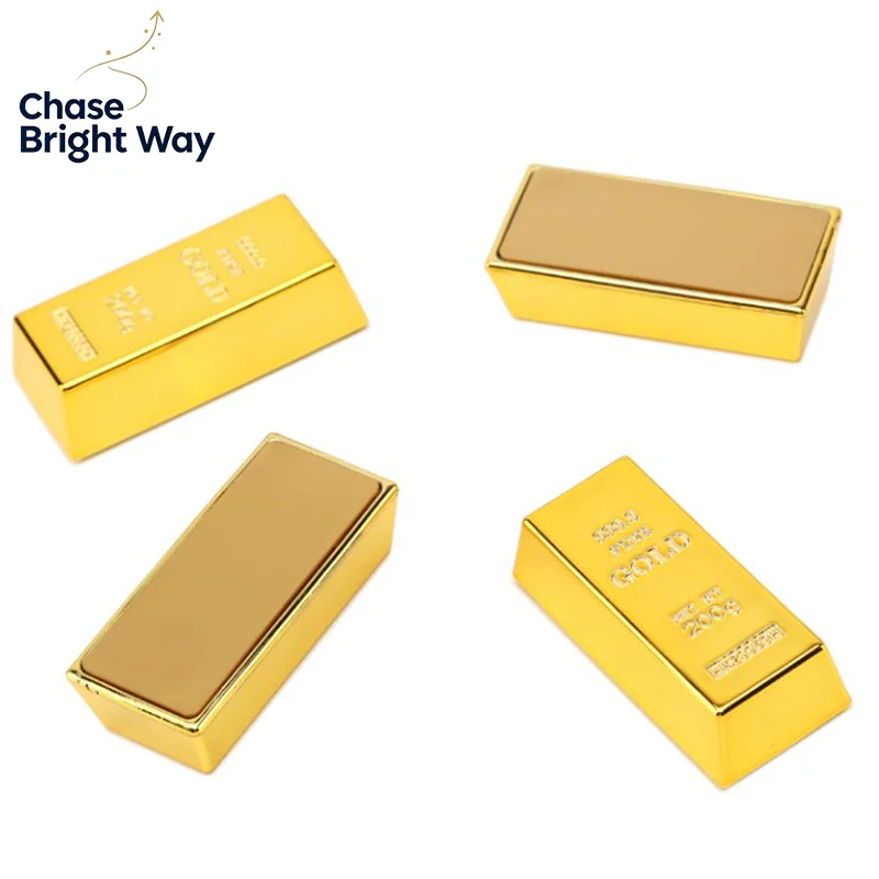 Plastic Fake Gold Bullion Simulated Golden Brick Fake Glittering Gold Bar Paperweight Door Stop Movie Prop Novelty Gift