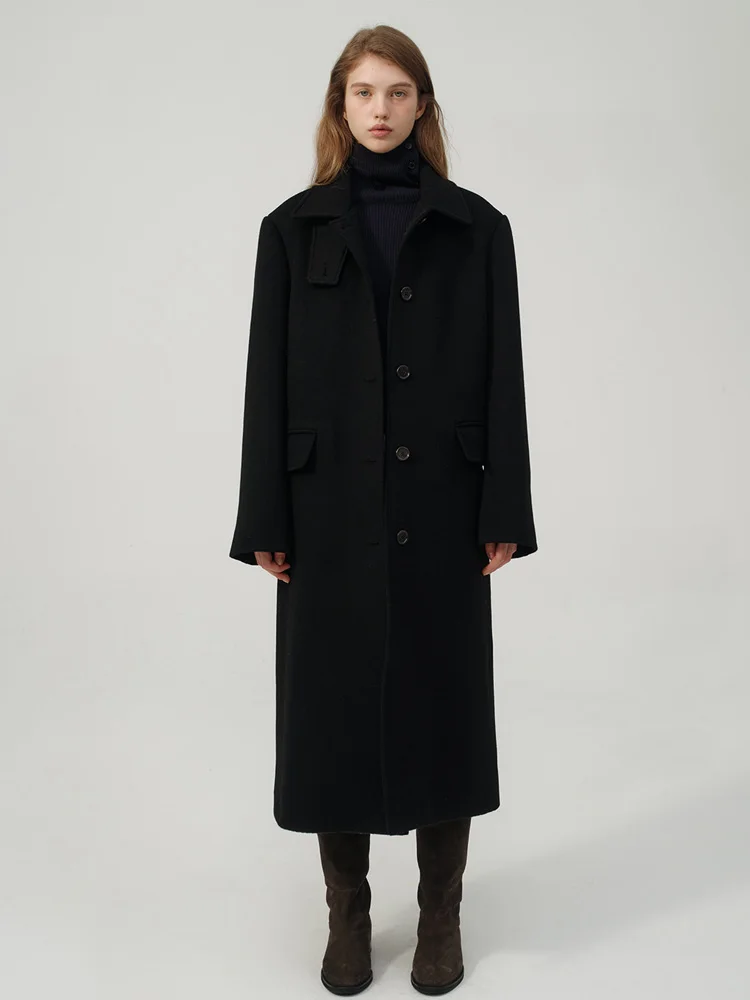 

Ele Long Woolen Coat for Women Winter New Sle Hepburn Waist-Cinching Slimming Lapel Overcoat Korean Sle Commute