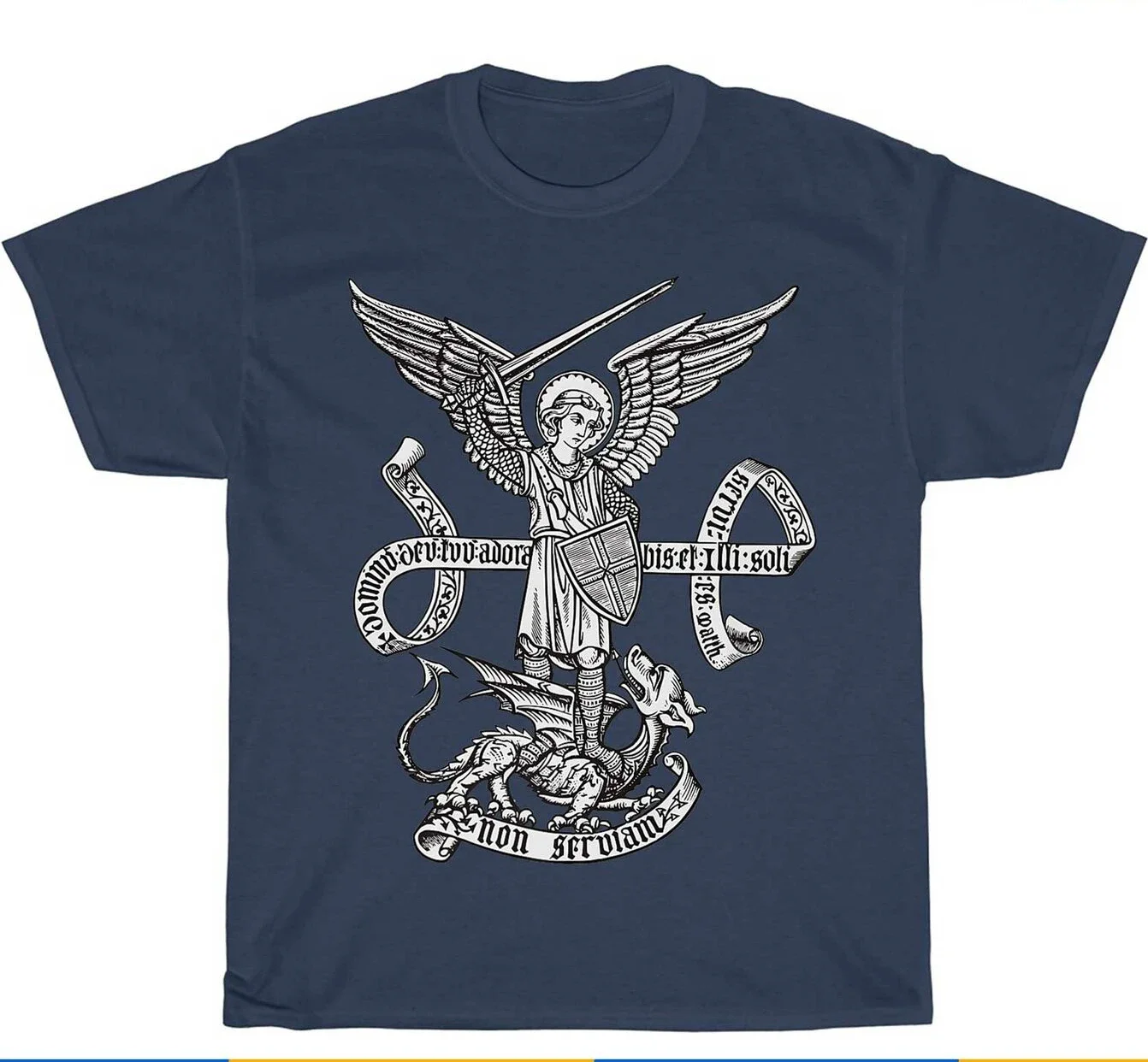 Summer Cotton Short Sleeve O-Neck Mens T Shirt New S-5XL anime clothes Catholic Angel Defend Us. Archangel St Michael T-Shirt.