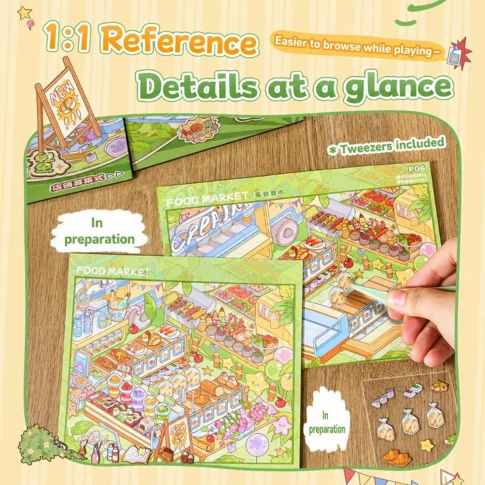 Store Theme 3D Miniature Scene Stickers Stacking Stress Relief Landscape Sticker Book 10 Scenes DIY Cabin Scene Sticker