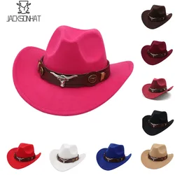 Cowboy fedora retro leather silver bull head hat with men's and women's universal style European and American style hats for man