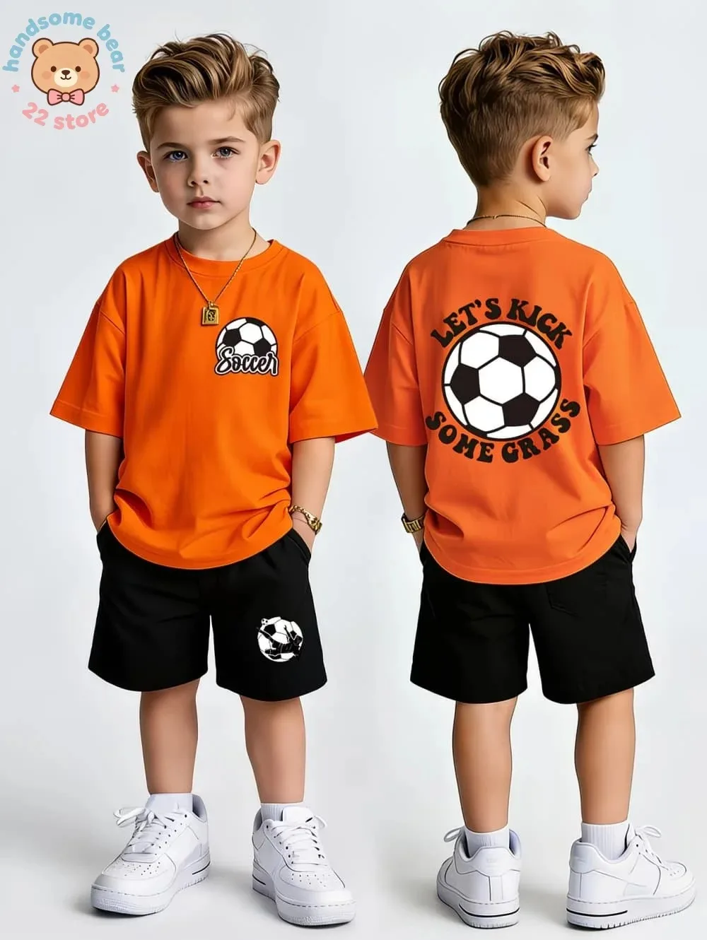 Sommer-Bekleidungsset für Kinder Fußball-Print T-Shirt Shorts 2-teiliges Outfit Kinder Sport Freizeitanzug Baumwolle Teenager-Jungen Kleidung – Detail 7