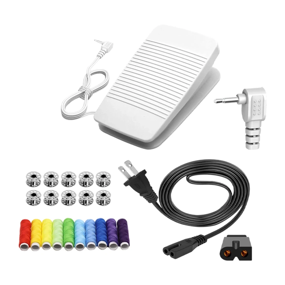 

1 Sewing Machine Foot Pedals And 2-meter Power Cord Replacement Pack, 10 Sewing Threads, Compatible With Over 50 Models