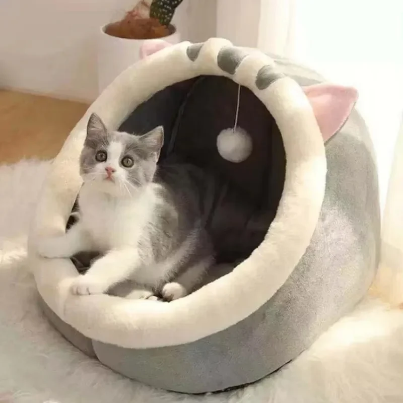 Semi-Closed Cat Nest House Four Seasons Universal Bed for Kittens Cute and Comfortable Cat Cave Year-Round Cat Shelter