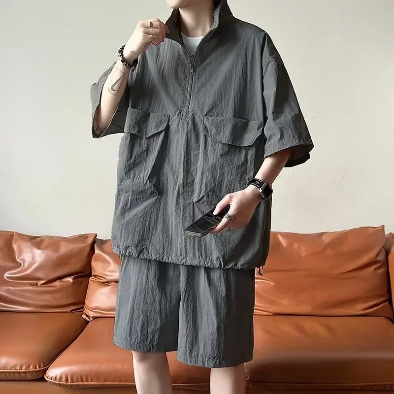 

Nylon T-shirts Shorts Suits for Men Plain Sports New in Tops & Tees Chic High Quality Regular Fit Outdoor Basic Outfits Man Sets