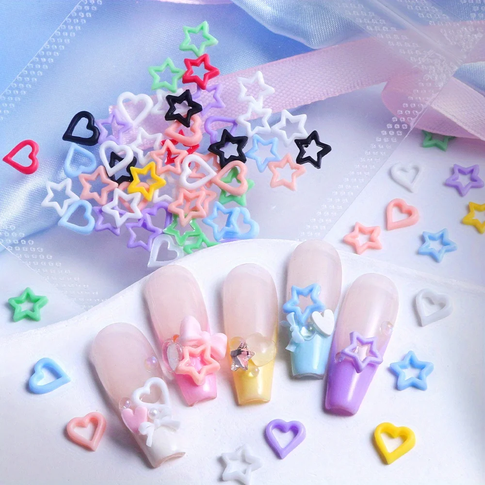 

50pcs Summer Nail Art Charms Colorful Stars Love Hearts Manicure Decoration DIY Nails Accessories Y2K Girls Kawaii Nails Design