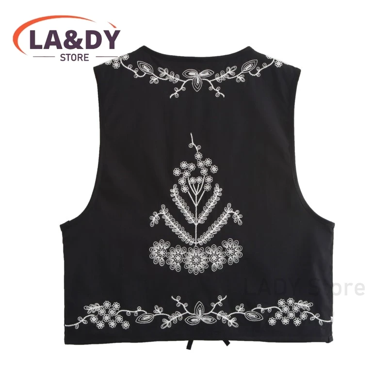 Vest Women 2024 Fashion Loose Vintage V-Neck Embroidery  Waistcoat Female Casual Sleeveless Versatile Tank Tops