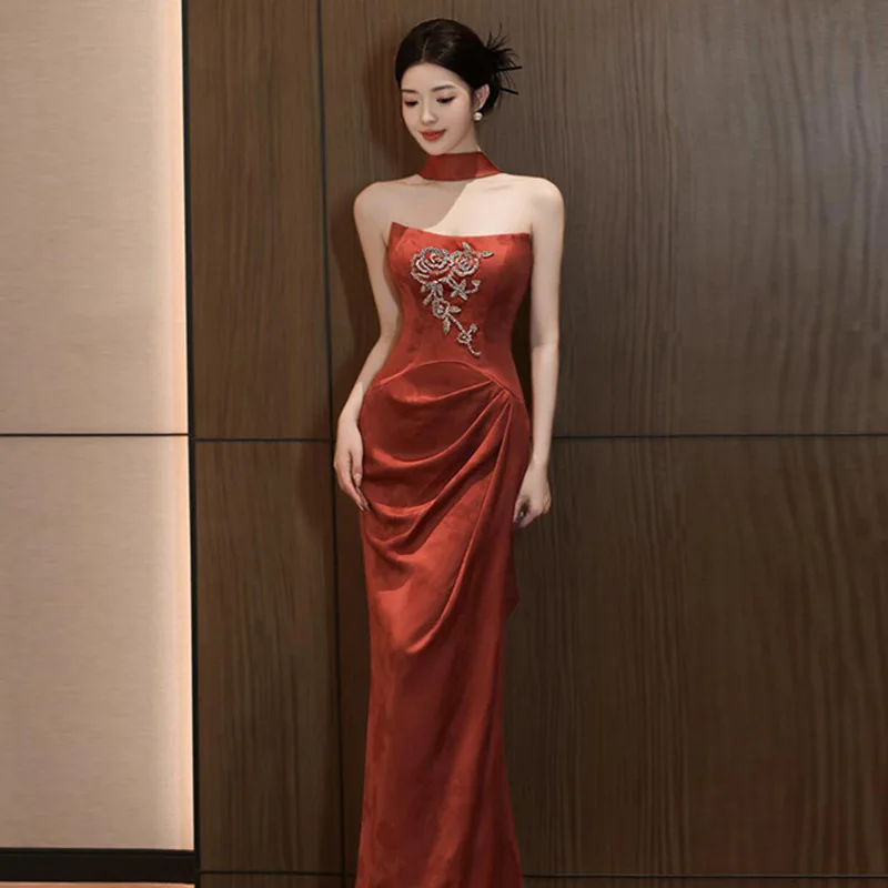 Toast Dress Bride Special Interest Light Luxury Retro New Chinese Style Morning Gowns Women's Tube Top Engagement out of Court