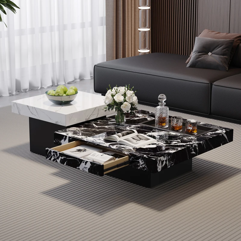 Rustic Design Coffee Table Style Marble Luxury White Modern Coffee Table Decor Center Space Meuble Salon Living Room Furniture