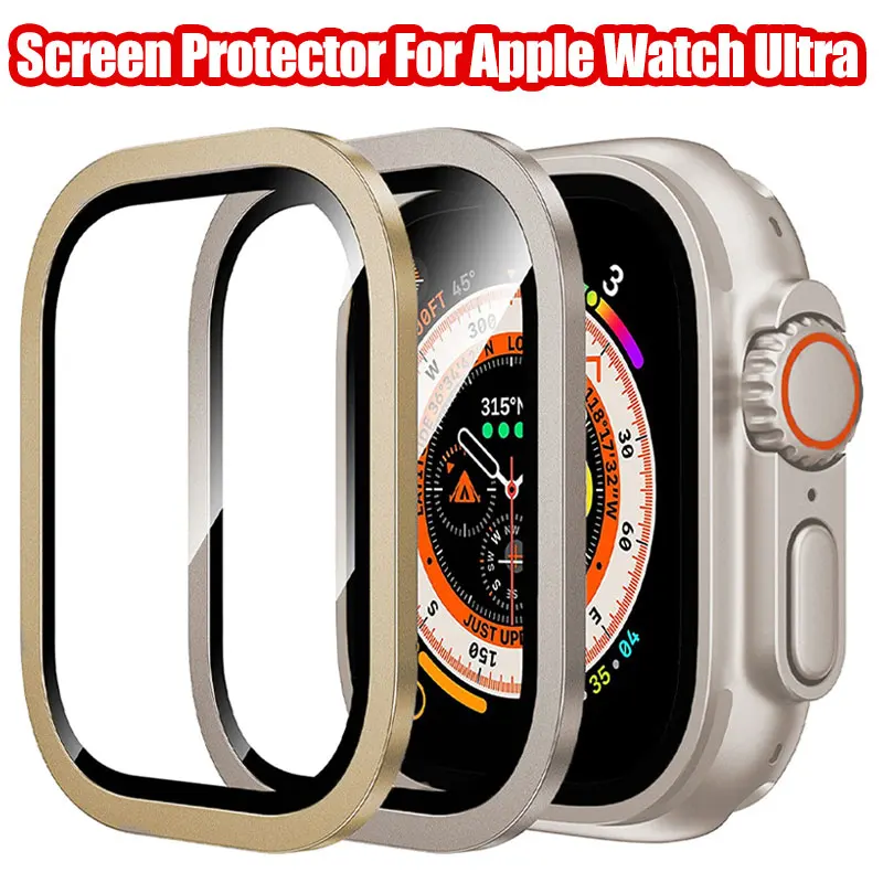Displayschutzfolie für Apple Watch Ultra 3 49 mm Gehäusezubehör Metallabdeckungsrahmen + gehärtetes Glas für iWatch Ultra 2 Lünettenring