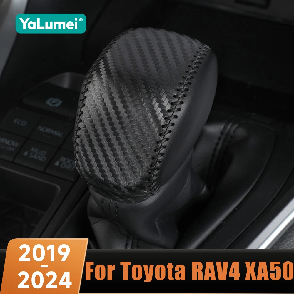 

Leather Car Gear Head Shift Knob Cover Gear Collars Carbon Accessories For Toyota RAV4 XA50 2019 2020 2021 2022 2023 2024 Hybrid