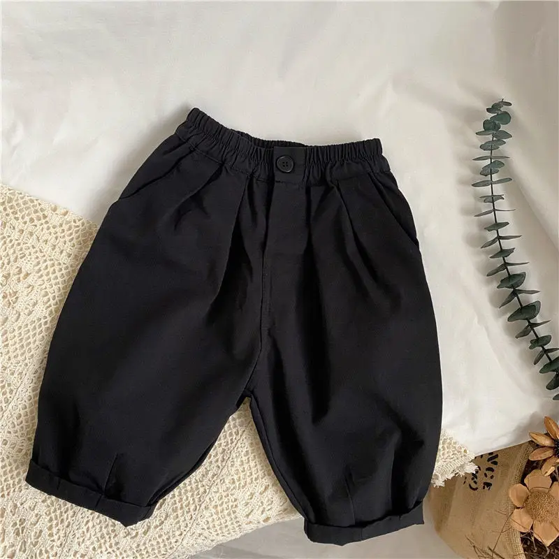 Simple Korean Children's Solid Color Black Casual Pants Boys and Girls Baby Radish Pants Long Pants Spring and Autumn