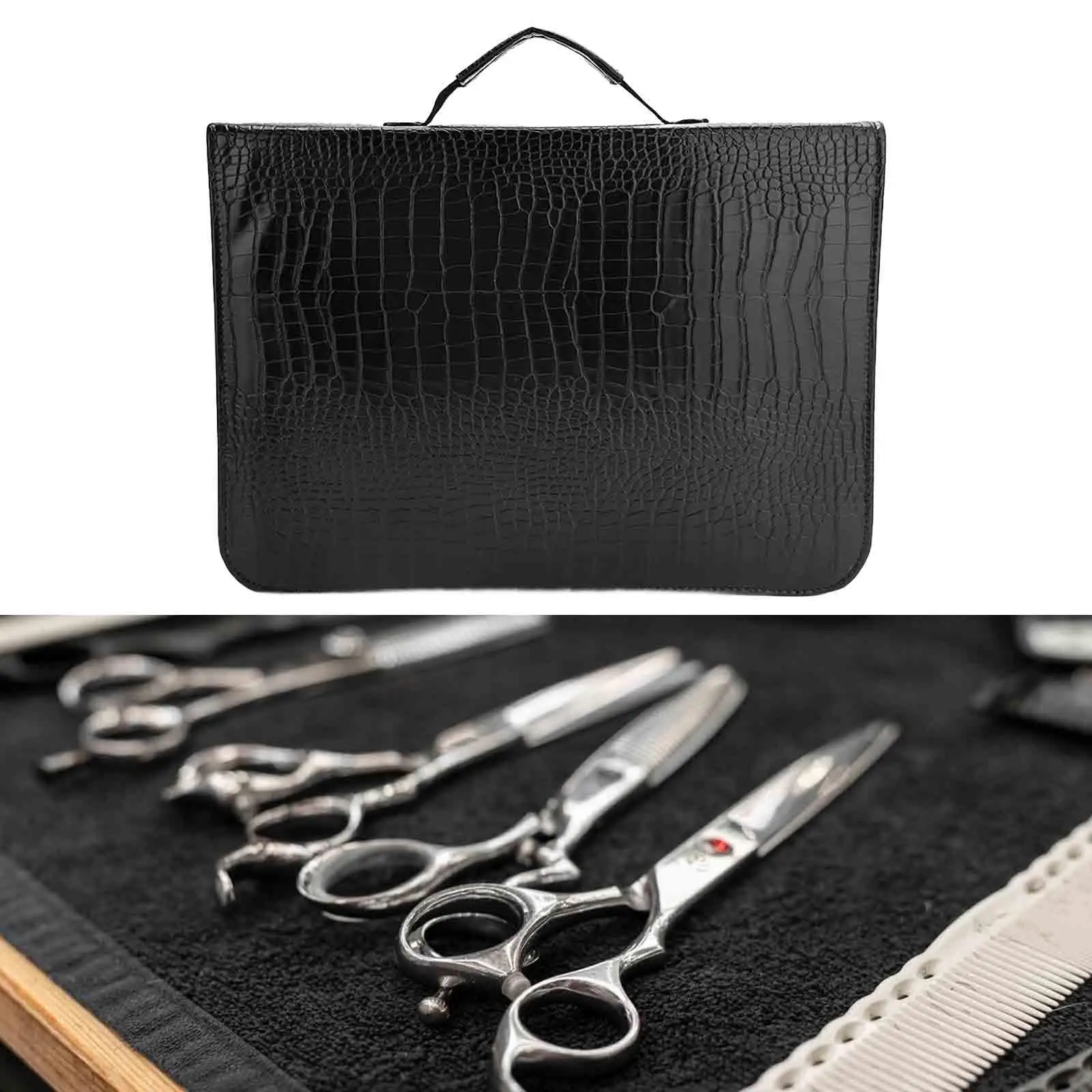 

Чехол-органайзер для стрижки волос, портативная ручка из искусственной кожи, модный черный держатель для ножниц для салона, путешествий, домашних парикмахеров