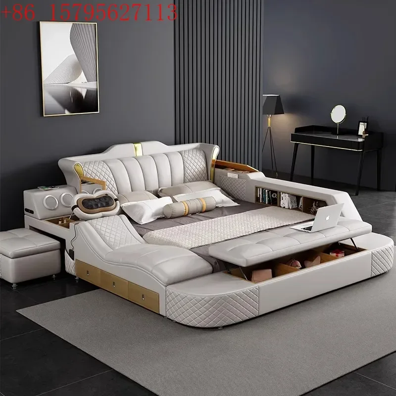 

Многофункциональная двуспальная кровать King Size 180x200 см с татами-изголовьем, массажным креслом, безопасным хранилищем и роскошным каркасом для спальни
