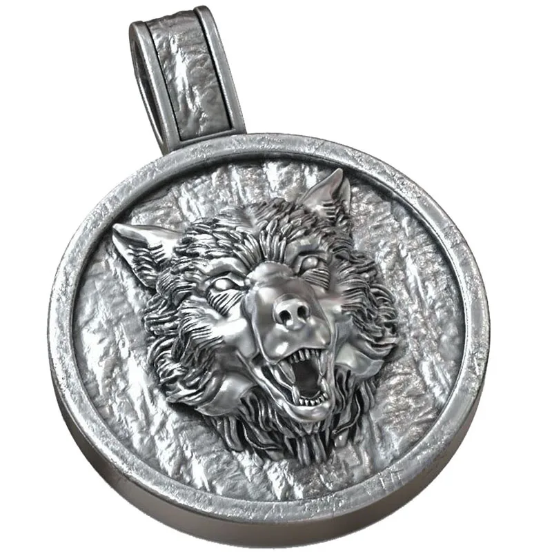 

3D Wild American Gray Wolf Amulet Vintage Jewelry For Men 37g Pendant Customized 925 SOLID STERLING Silver Black Gold