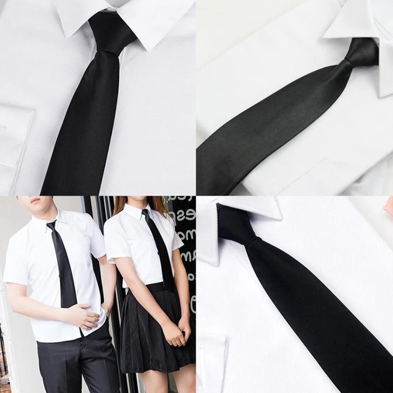 Black Clip On Men Tie Security Ties For Men Women Unisex Tie Clothing Necktie Funeral Doorman Steward Black Tie Matte Black G2E5