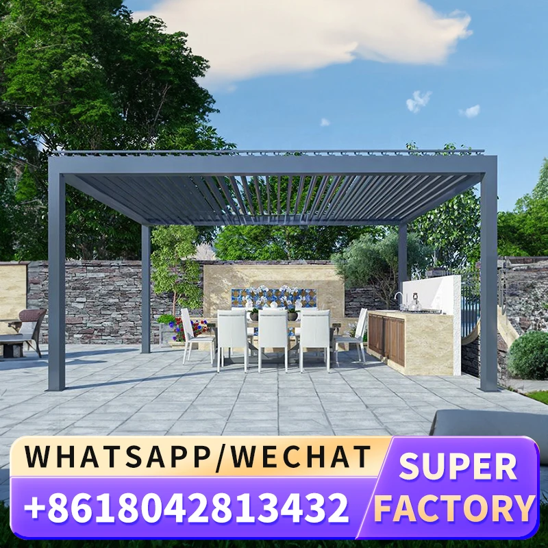 

High Quality Garden Yard Factory Terrace Roof Rainproof Electric Gazebo Bioclimatic Louvered Aluminum Pergola