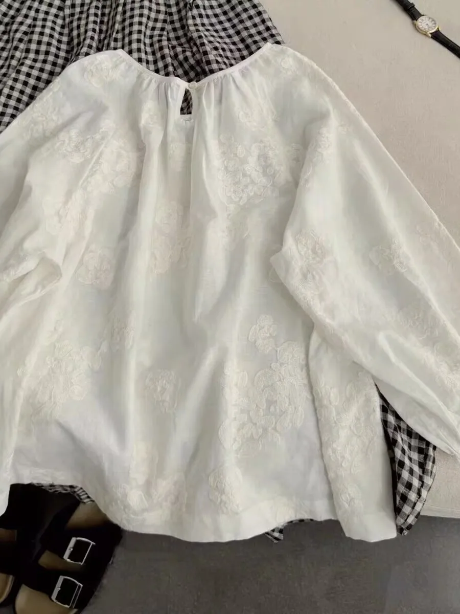 Heavy Embroidery Hemp irt Women's Summer Artistic Retro Cotton Linen Doll Top Loose Fit Long Sve round Ne Printed Thin