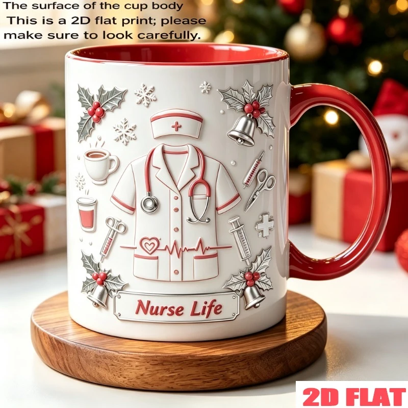 Custom Nurse Ceramic Mug 11oz Personalized Name Text 2D Printing Stethoscope Gift for Nurse Healthcare