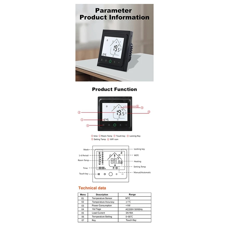 16A Tuya Smart Wifi Thermostat Water Electric Warm Floor Heating Water Gas Boiler Temperature Controller For Alexa