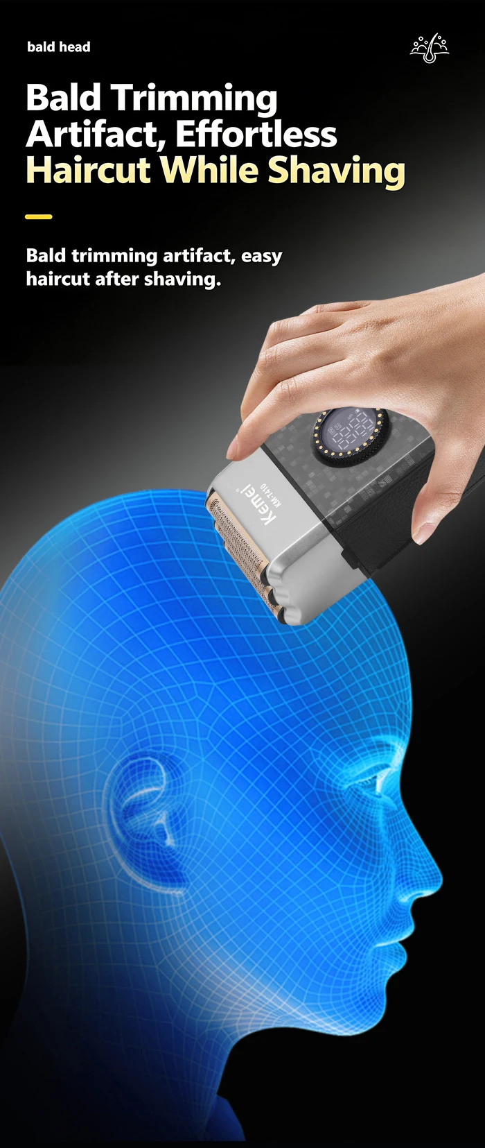 Kemei Wiederaufladbarer Kabelloser Rasierer für Männer Dreifachklingiger Wechselrasierer für Bart und Gesicht Multifunktionaler Starker Trimmer KM-T410 – Detail 10