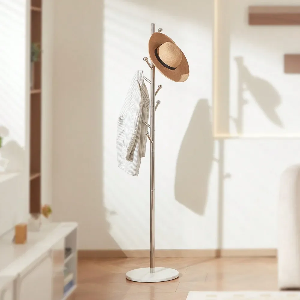 

Rack, Freestanding Coats Rack Stand With Stable Marble Base 8 Hooks, Free Standing Hall Coat Tree For Entryway, Bedroom, Office