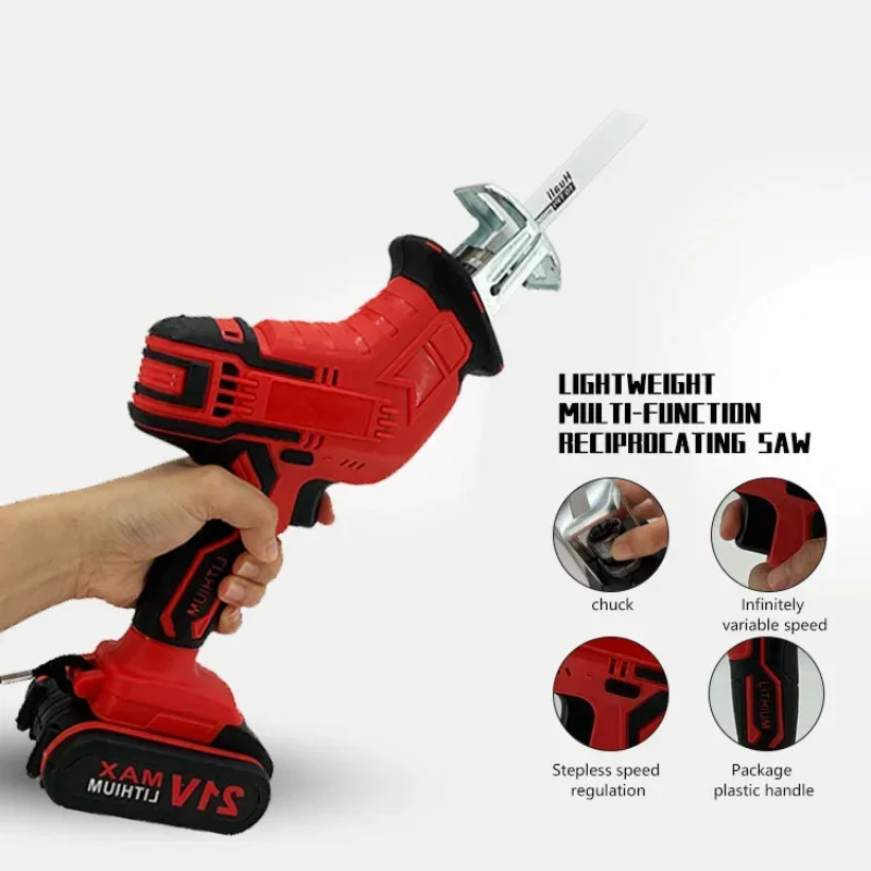 21V Cordless Reciprocating Saw Portable Adjustable Speed Chainsaw Wood Metal PVC Pipe Cutting Saw Power Tool For Makita Battery