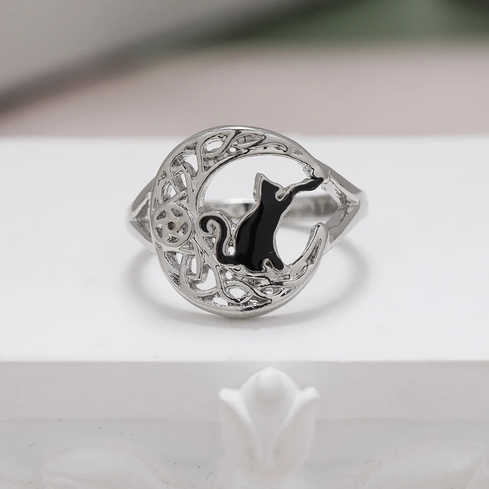 Fashionable and Delicate Black Cat and Moon Star Ring As A Gift for Family and Friends on Birthdays Anniversary Party Gifts,