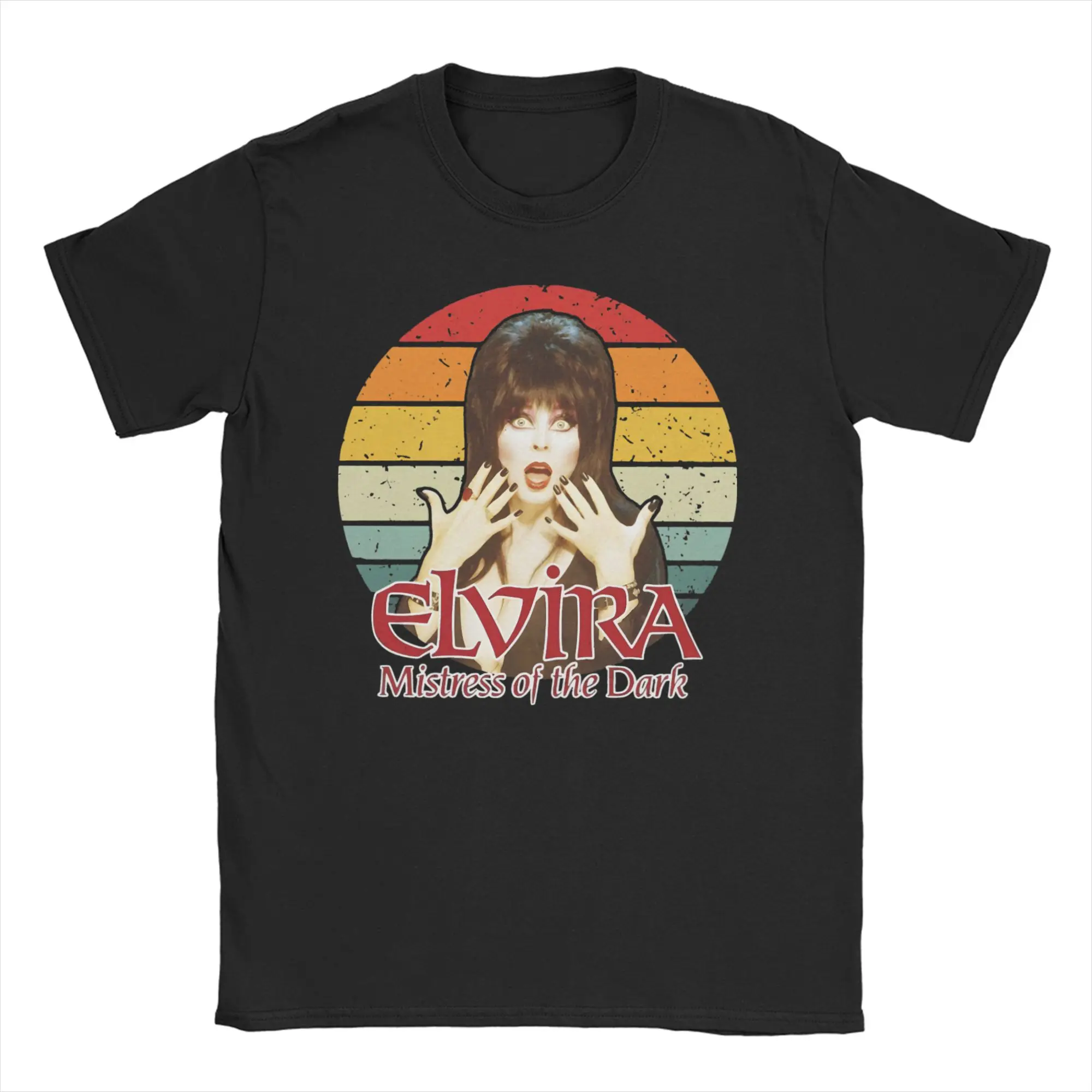 Casual Elviras Mistress Of The Dark Horror Movie T-Shirt Men Crewneck Pure Cotton T Shirt  Short Sleeve Tees Gift Idea Clothing
