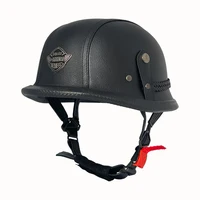 Casco de montar negro estilo WWII de cuero vintage, medio casco unisex de cara abierta para motocicletas alemanas, venta directa de fábrica.