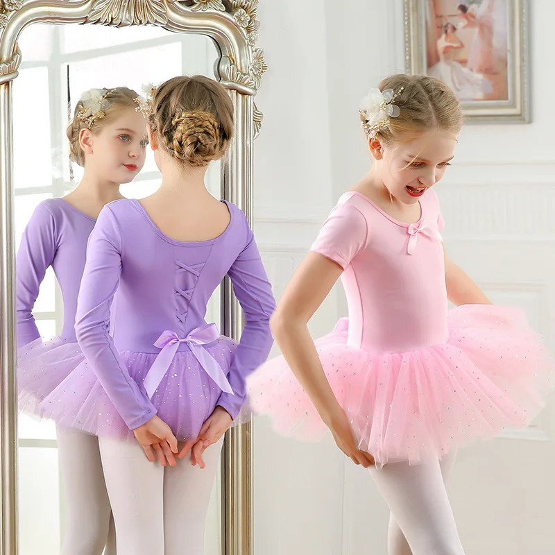 Baby Girls Ballet Leotard Gymnastics Outfit Kids Short Sleeve Leotard Dance Tutu Skirt Bodysuit Ballet Dress Dance Training Wear