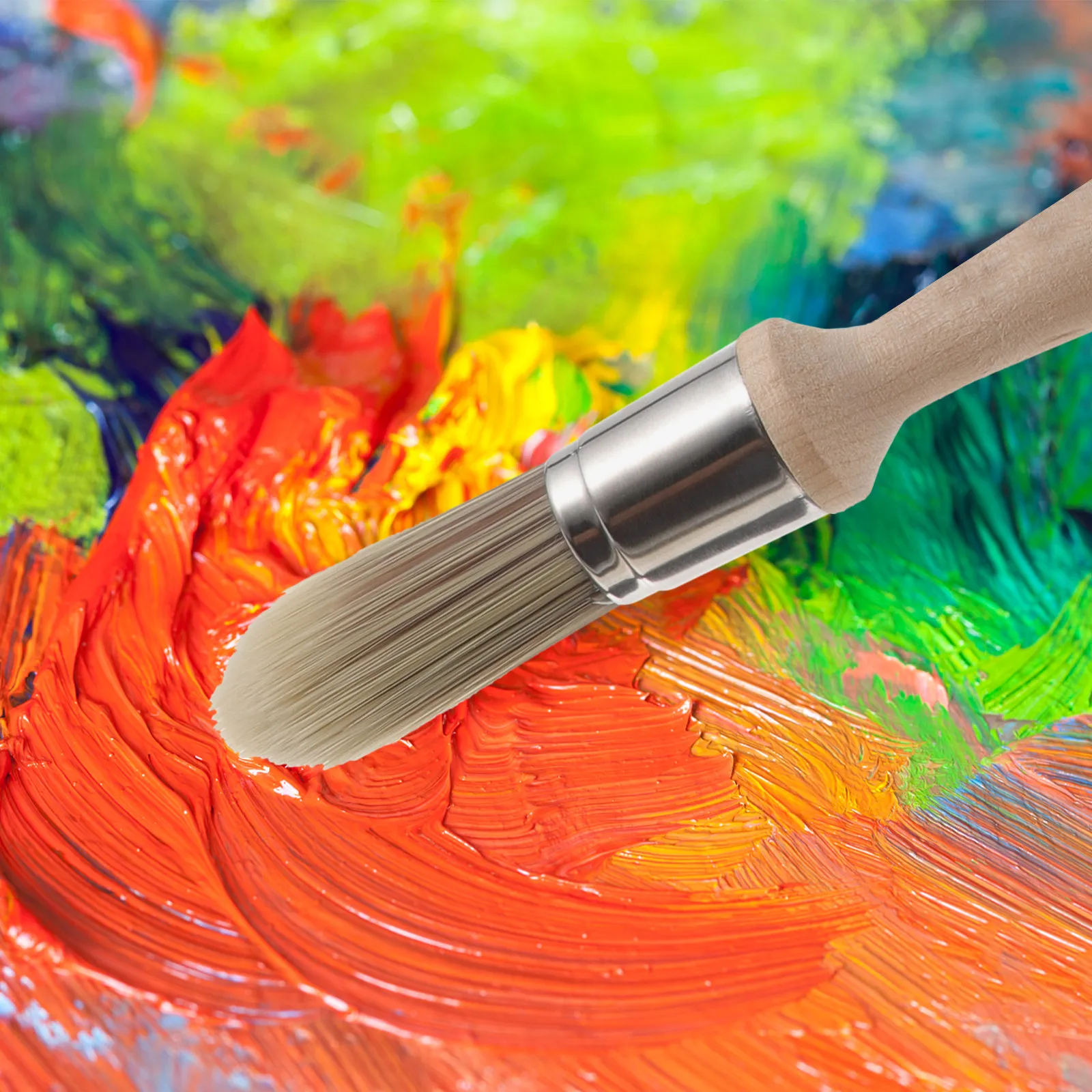 Wooden Handle Paint Brush Round Head Edge Painting Tool for Up Corner Cleaning Home Improvement Paint