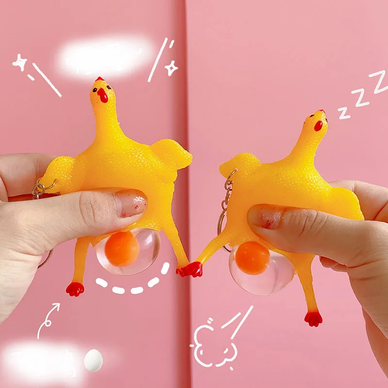 3pcs Chicken Egg laying Hen Crowded Pressure Ball Keychain Portable Squeezing Chicken Keyring Fun Joke Cunning Small Tool Toy