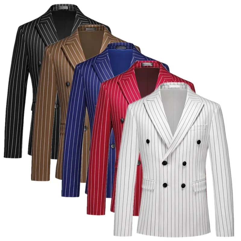 

Новый формальный полосатый костюм, мужской двубортный пиджак, модный простой мужской деловой костюм для свадьбы, танцевальной вечеринки, пиджаки