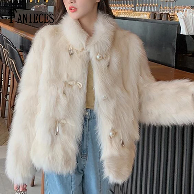 

FANIECES Faux Fur Women Coat Winter Stand Collar Single Breasted Shaggy Fur Jacket Fashion Feather Party Outwear пуховик женский