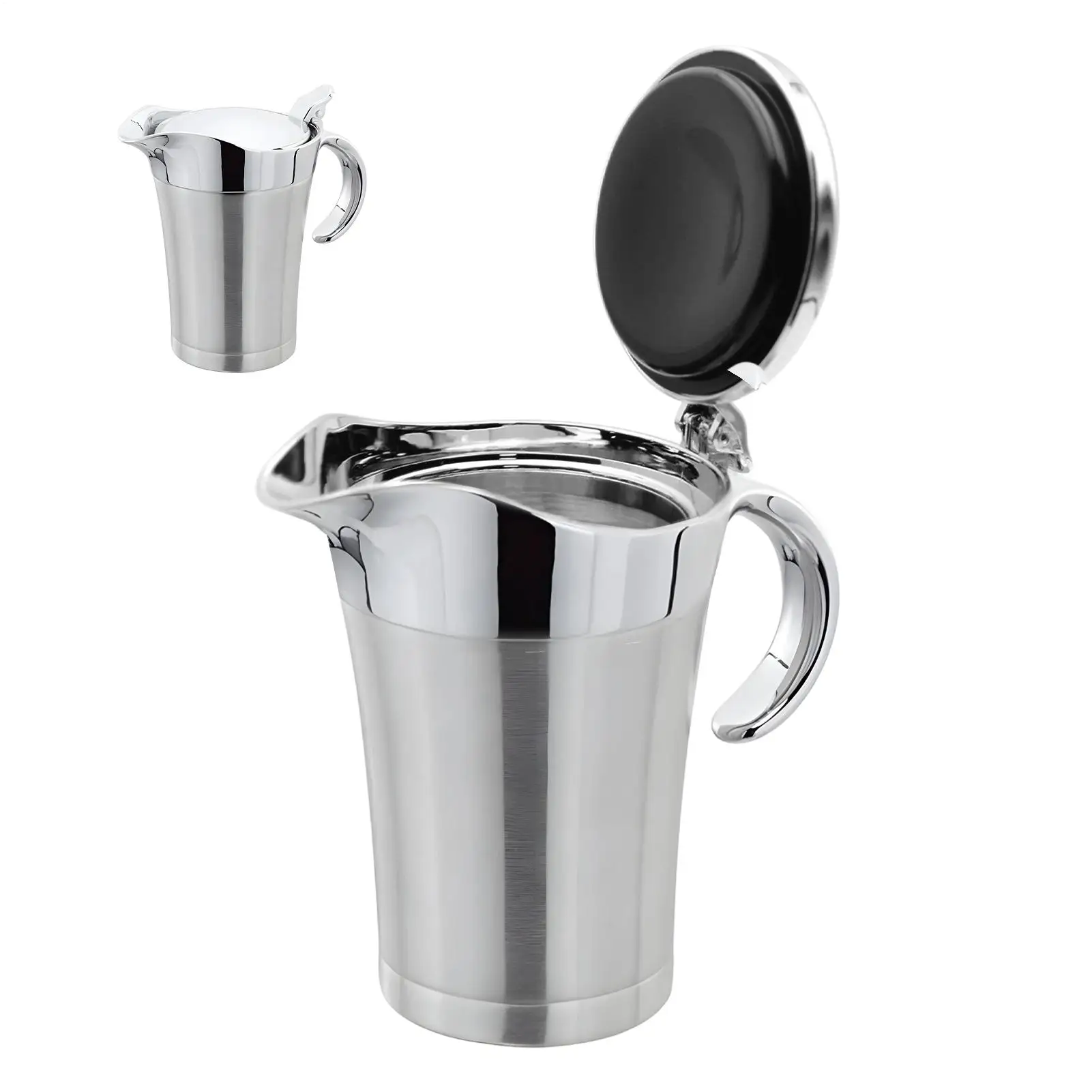 Jarra para salsa de 750 ml de acero inoxidable con doble aislamiento y tapa, para salsa de carne, zumo, salsa de tomate, utensilio para condimentos de mesa.