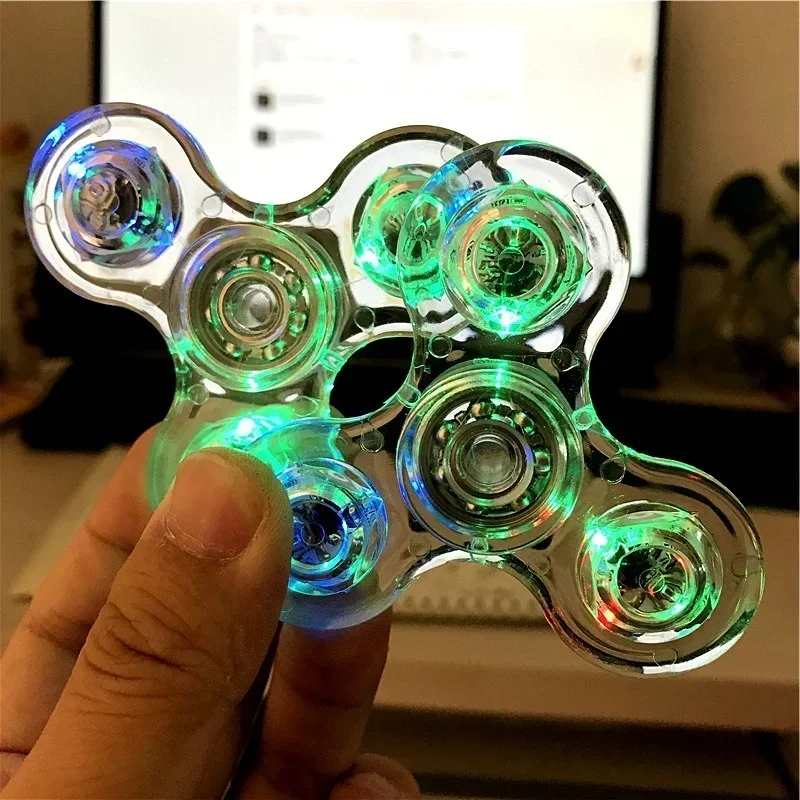 Transparent Luminous LED Light Fidget Spinner Hand Top Spinners Glow In Dark Light EDC Figet Spiner Finger Stress Relief Toys