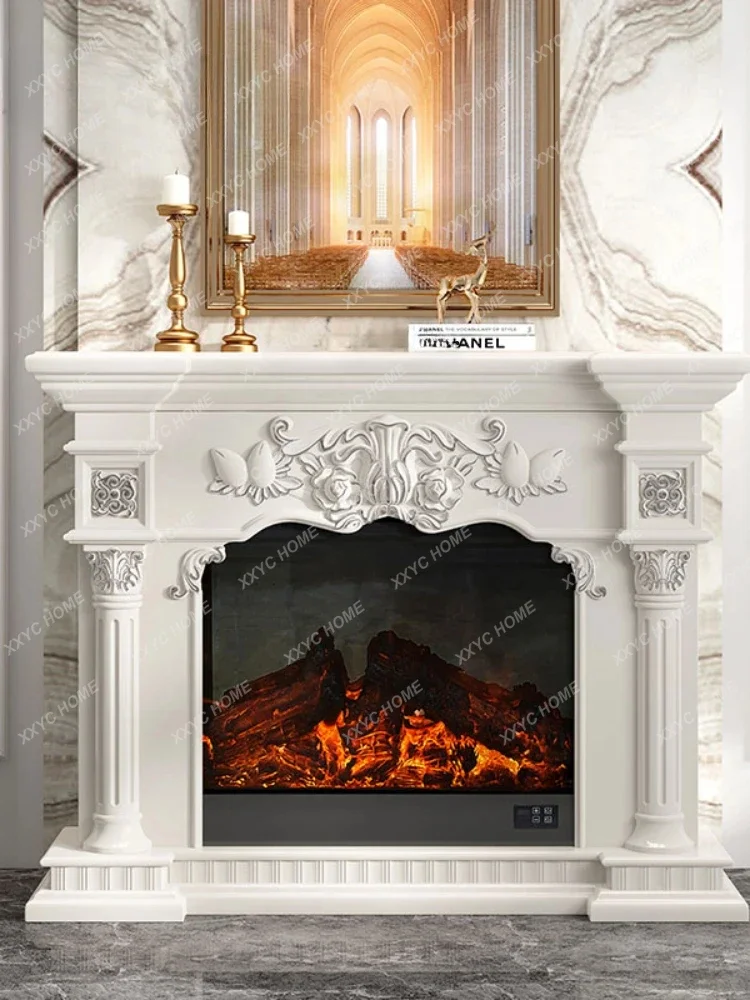 XL Simulation Flame Modern Minimalist Living Room White Fireplace TV Bench for Bedroom Fireplace Mantel