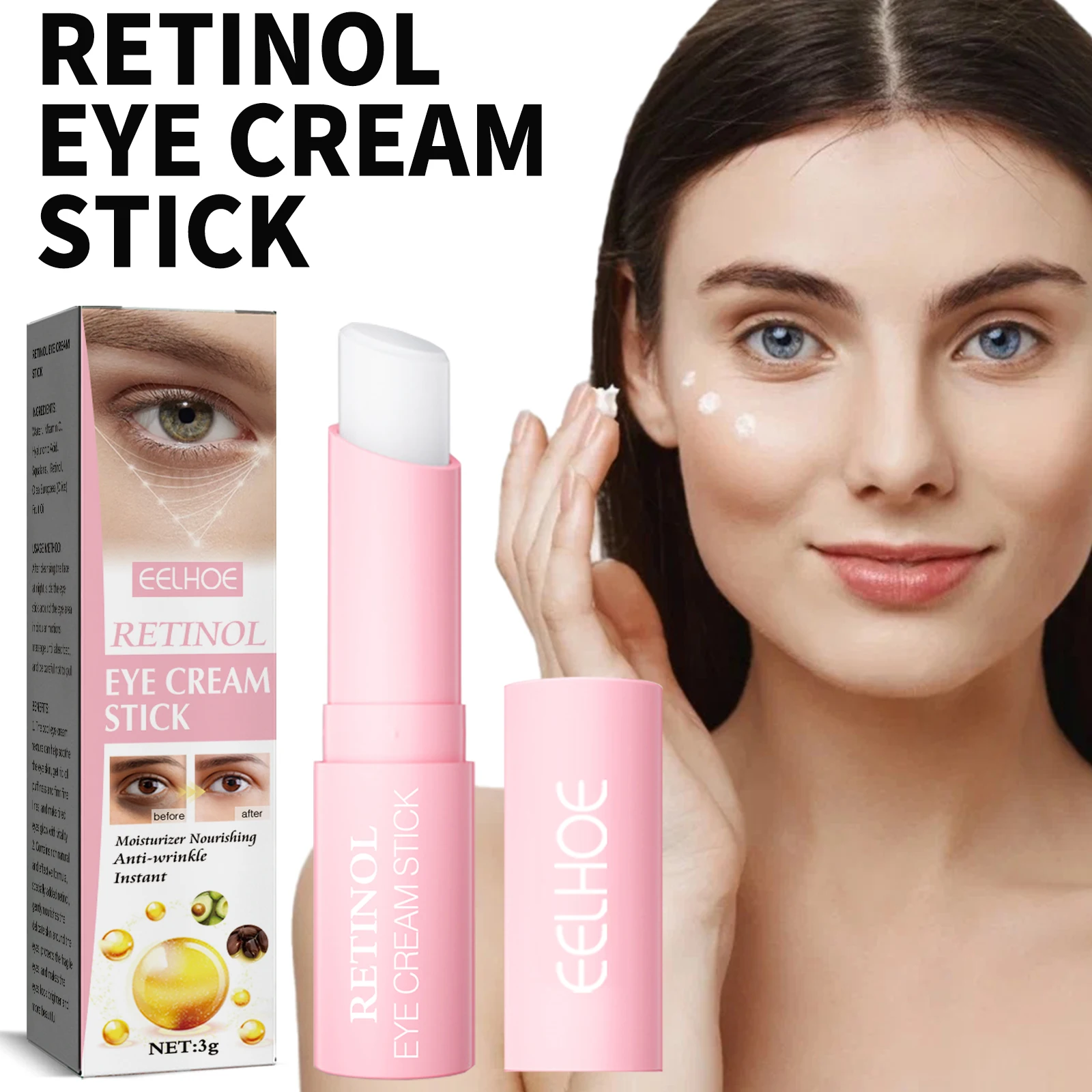 Gentle Retinol Infused Eye Stick - Moisturizing Firming Care for Eye Fine Lines & Dark Circles for Sensitive Skin