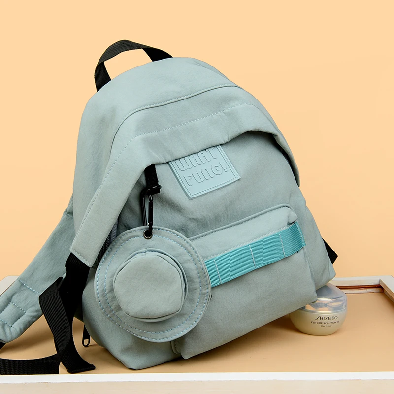 New Large Capacity Folded Flap Backpack Women Detachable Charm Daypack with Inner Zipper Pocket Ladies Casual Travel School Bag