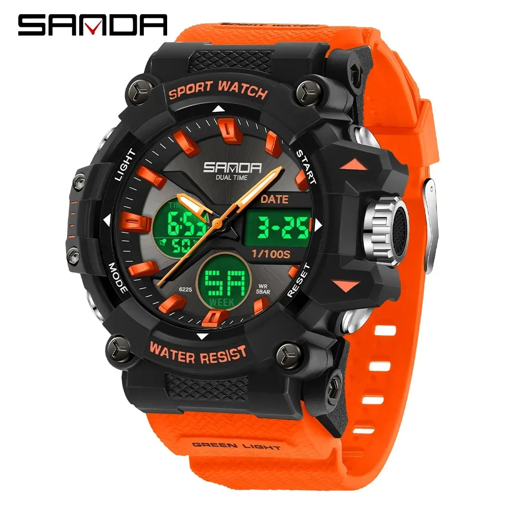 SANDA Men\'s Sports Watch for Men Women Quartz Digital Dual Display Watches Shock Water Resistant Camping GYM Wristwatch 6M6225