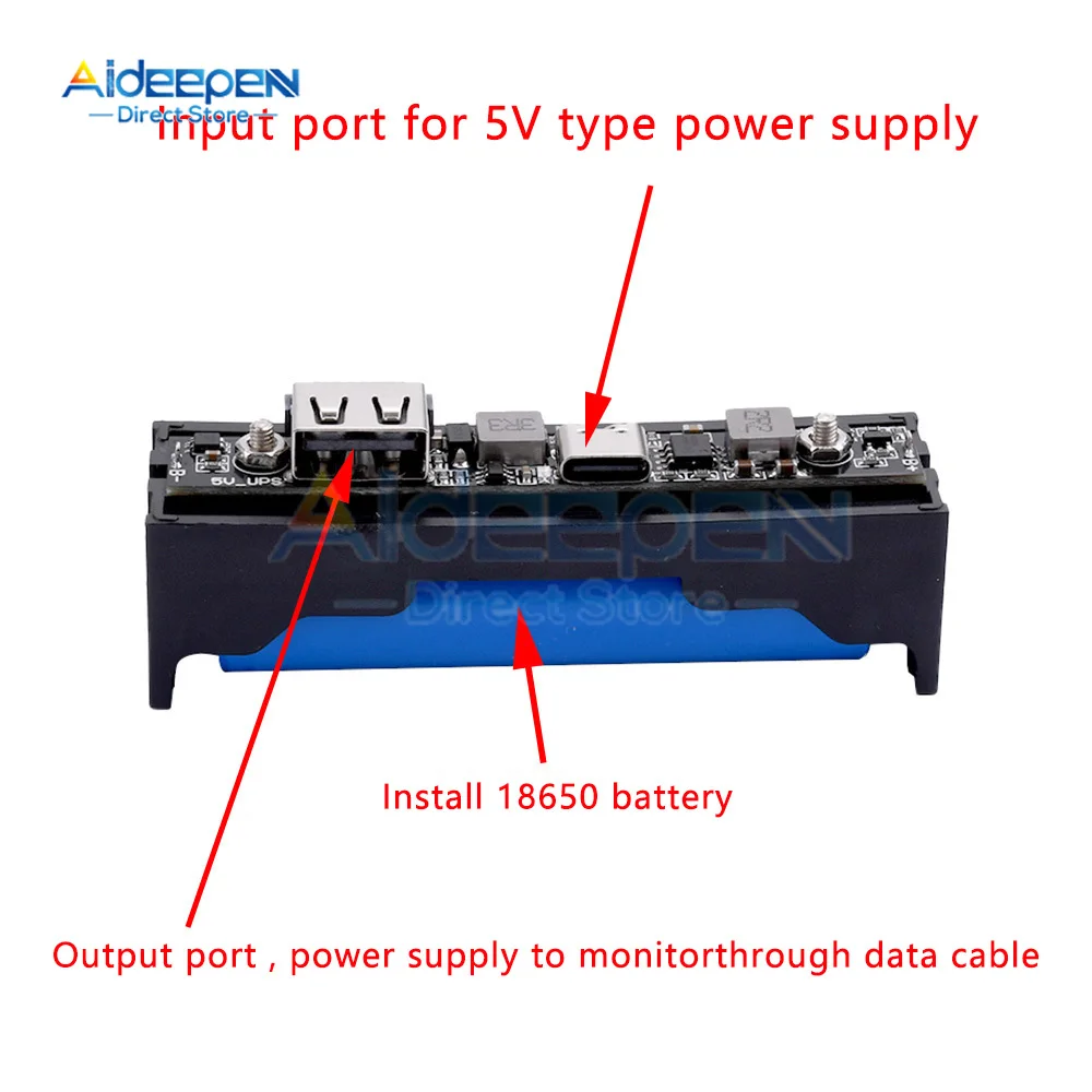 18650 Lithium Battery Charger Module DC-DC Step Up Booster UPS Uninterruptible Power Supply Converter Type-C 5V