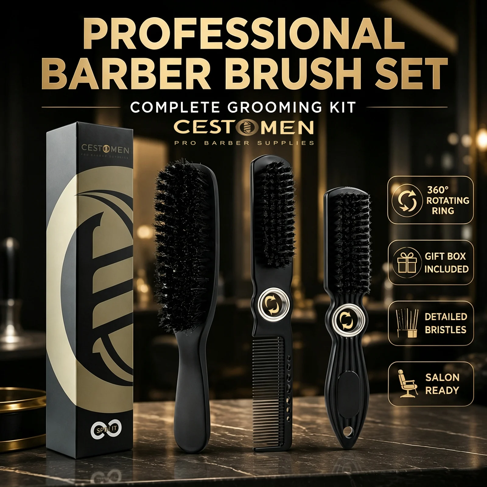 Men Accessories Combo Set - Набор из 3 профессиональных парикмахерских щеток: