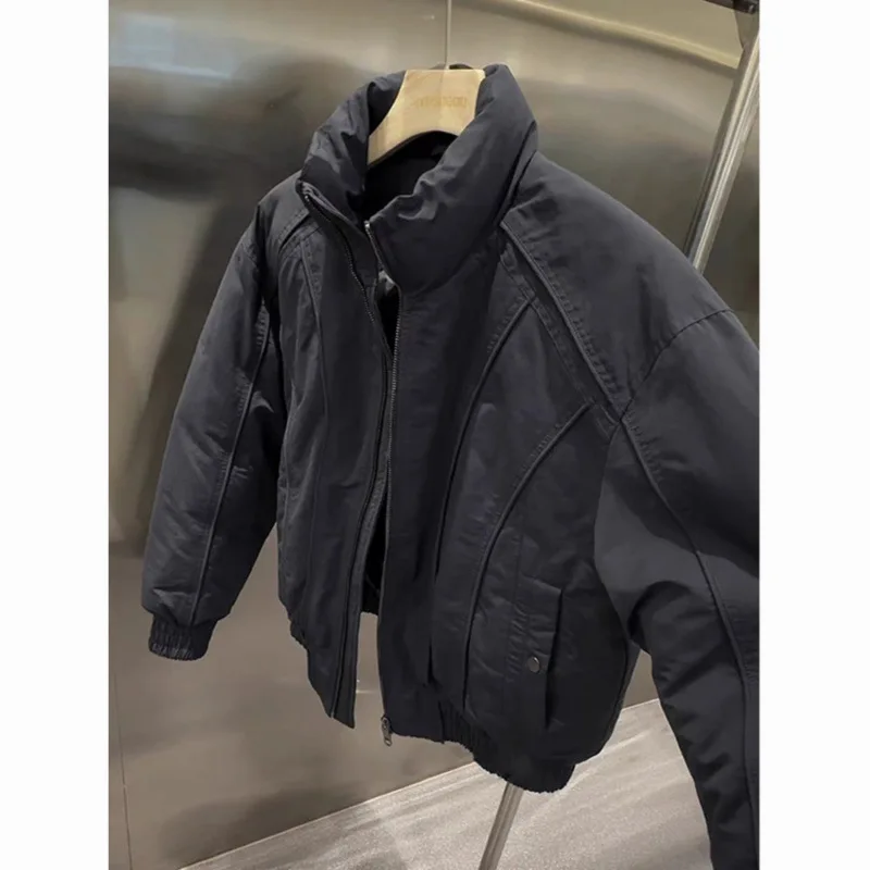 Mens American Short Cotton Jacket Autumn Winter Rugged Handsome Stand Collar Trendy Design Coat Streetwear Men's winter jacket