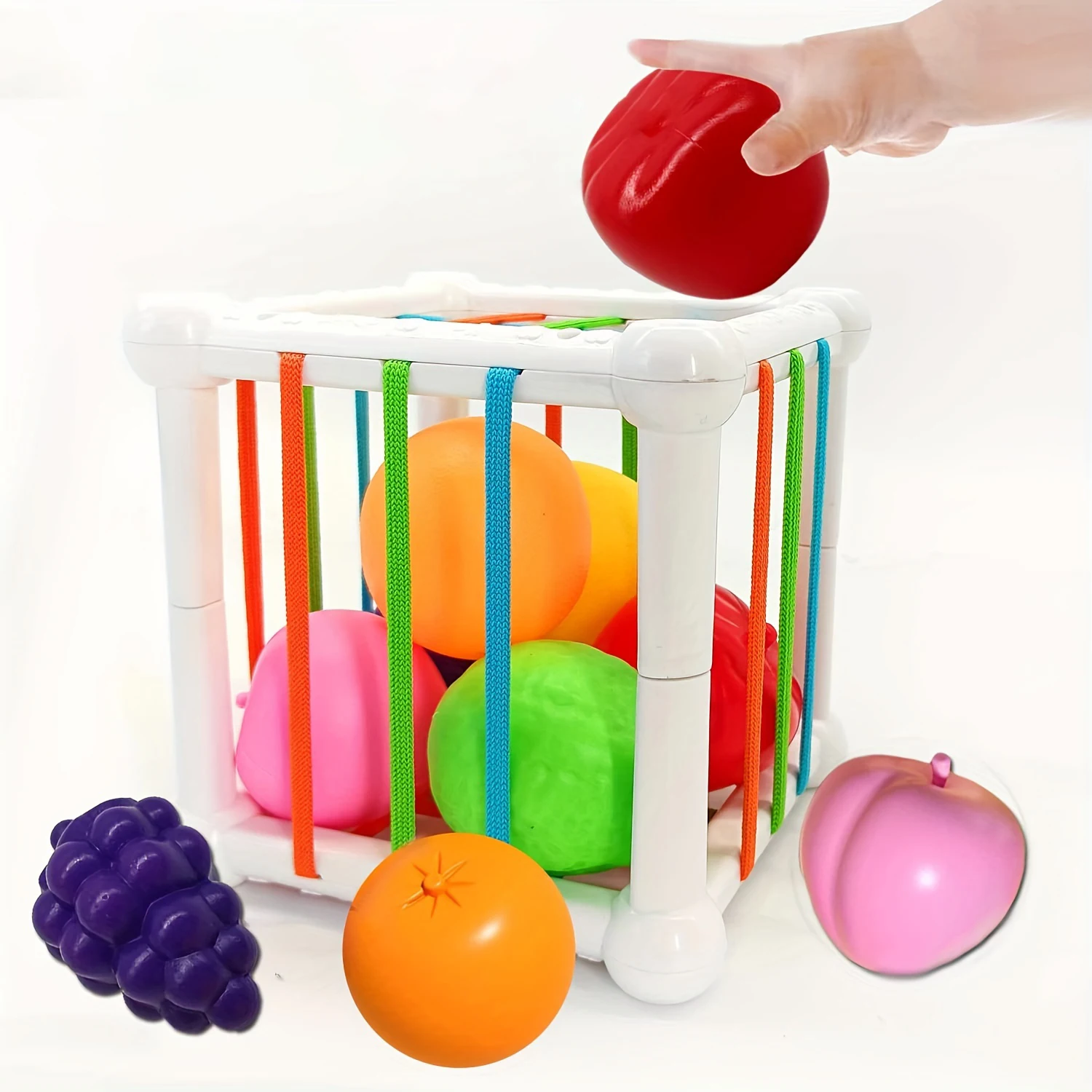 Juguetes clasificadores en forma de 6 frutas para niños pequeños, Aprendizaje Temprano Montessori, habilidades motoras finas, tren de múltiples formas, cubos coloridos, Juguetes