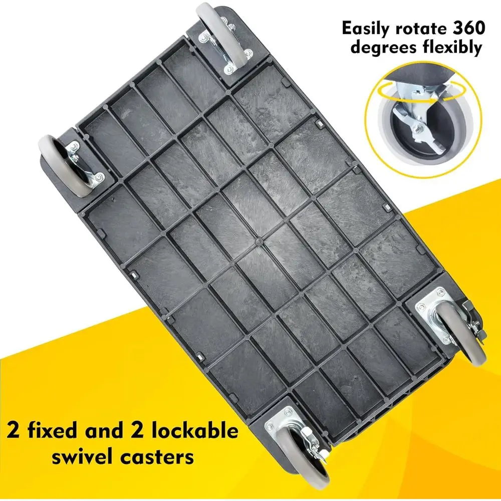 عربة أدوات بلاستيكية قوية بطبقتين، سطح مسطح 37 × 18.8، عجلات دوارة وثابتة، سعة 550 رطل، عربة بريد، رمادي #4